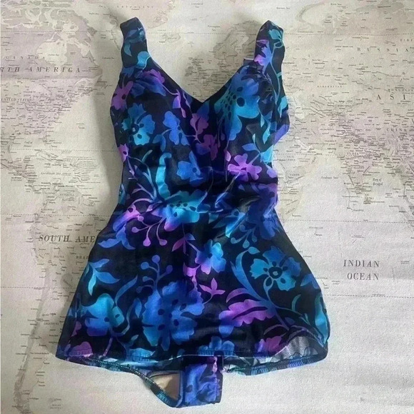Vintage 80s 90s Maxine of Hollywood Floral One Piece Swimsuit 14 XS Vintage Size - Picture 1 of 11